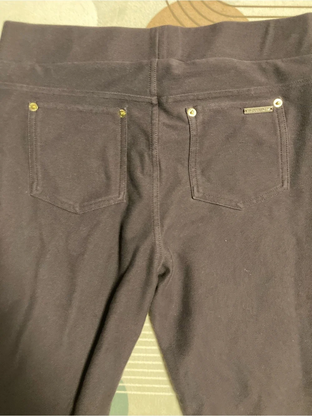 Michael Kors Chocolate Brown Slim Stretch Pants with Gold-Tone Accents